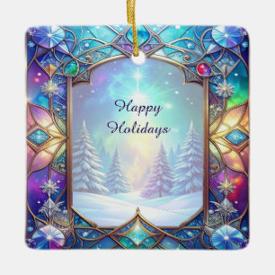 Verziertes Buntglas-Muster-Feiertagsornament Keramikornament