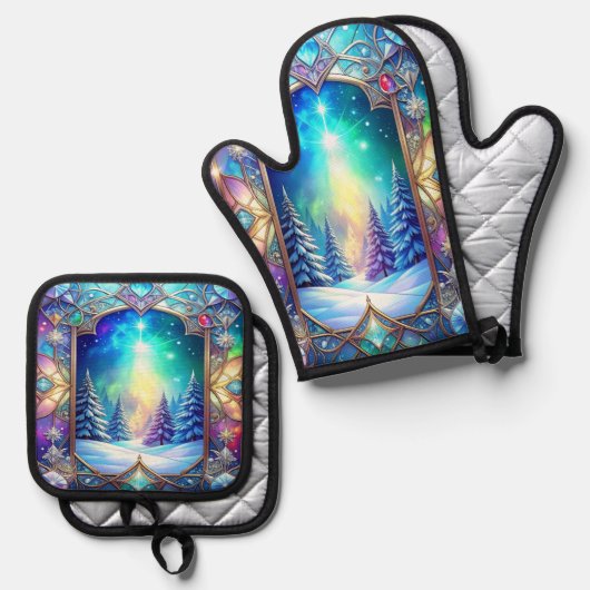 Verziertes Buntglas Ofenhandschuh & Topflappen-Set (Vorderseite/Rückseite)