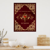 Verziertes Burgund und Gold Vintag Ruby Gemstone Poster (Küche)