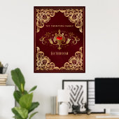 Verziertes Burgund und Gold Vintag Ruby Gemstone Poster (Heimbüro)