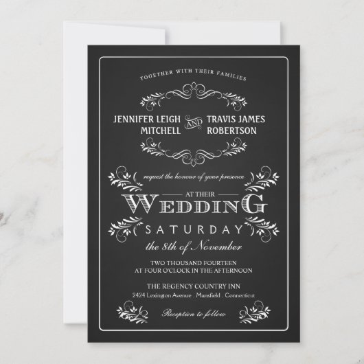 Verziertes Chalkboard Vintage Hochzeit Einladungen (Vorderseite)