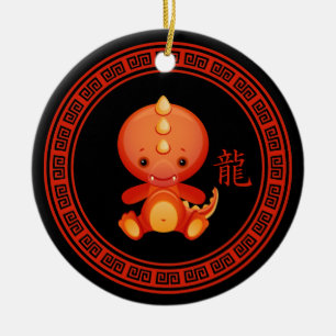 Verziertes chinesisches Jahr des Drachen Keramikornament