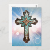 Verziertes Christliches Kreuz Postkarte (Vorne/Hinten)
