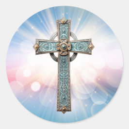 Verziertes christliches Kreuz Runder Aufkleber