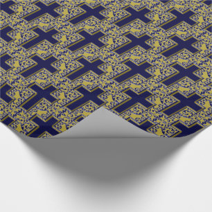 Verziertes Cross-24-Blau und Gold Geschenkpapier