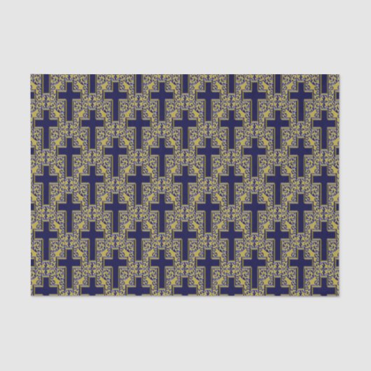 Verziertes Cross 24 Blue-Gold-GEWEBE-WRAPPING-PAPI Seidenpapier (Vorderseite)