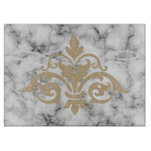 Verziertes Damask-Element auf realistischem Marmor Schneidebrett