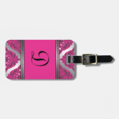 Verziertes Damast-Rosa, Schwarzes, Silber Gepäckanhänger (Vorderseite horizontal)