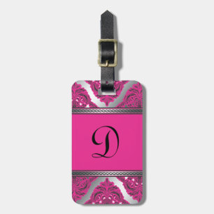 Verziertes Damast-Rosa, Schwarzes, Silber Gepäckanhänger