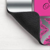 Verziertes Damast-Rosa, Schwarzes, Silber Mousepad (Ecke)