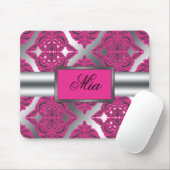 Verziertes Damast-Rosa, Schwarzes, Silber Mousepad (Mit Mouse)