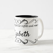 Verziertes Design Personalisierter Name Getränke T Zweifarbige Tasse (VorderseiteRechts)