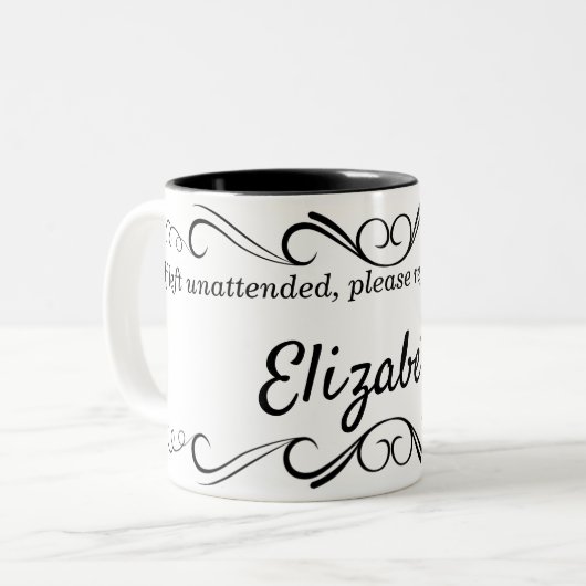 Verziertes Design Personalisierter Name Getränke T Zweifarbige Tasse (Vorderseite Links)