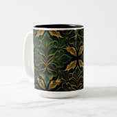 VERZIERTES DUNKEL GREEN & GOLD ART DECO-MUSTER ZWEIFARBIGE TASSE (Vorderseite Links)