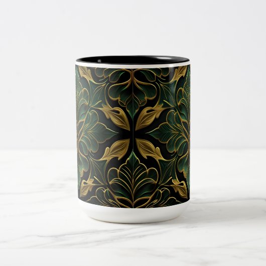 VERZIERTES DUNKEL GREEN & GOLD ART DECO-MUSTER ZWEIFARBIGE TASSE (Mittel)
