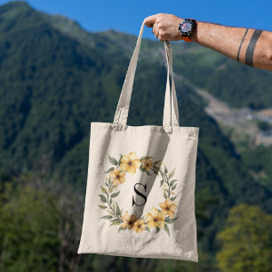 Verziertes elegantes Foliage Monogramm Tragetasche
