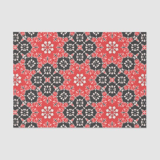 Verziertes elegantes Mosaikrotes Schwarz-weißes De Seidenpapier (Vorderseite)