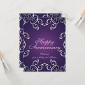 Verziertes, elegantes Silber und Lila glückliches  Karte (Vorderseite/Rückseite Beispiel)