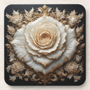 Verziertes Elfenbein-Blumendesign mit weißer Rose Getränkeuntersetzer
