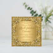 Verziertes fabelhaftes 50. Foto Gold auf Gold Part Einladung (Stehend Vorderseite)