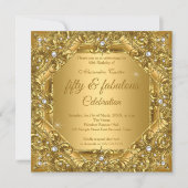 Verziertes fabelhaftes 50. Foto Gold auf Gold Part Einladung (Vorderseite)