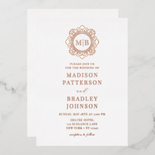 Verziertes Floral Monogram Wedding Elegant Folieneinladung