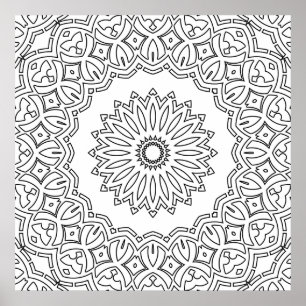 Verziertes florales Mandala mit gezacktem Randdesi Poster