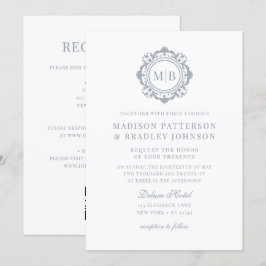 Verziertes florales Monogramm Hochzeit Elegantes S Einladung