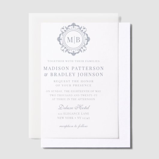 Verziertes florales Monogramm Hochzeit Elegantes S Pergament Einladungen (Versetzt)