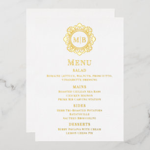 Verziertes florales Monogramm Hochzeitsmenü Folieneinladung