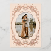 Verziertes Foto-Rahmenpeach Folieneinladung (Vorderseite)