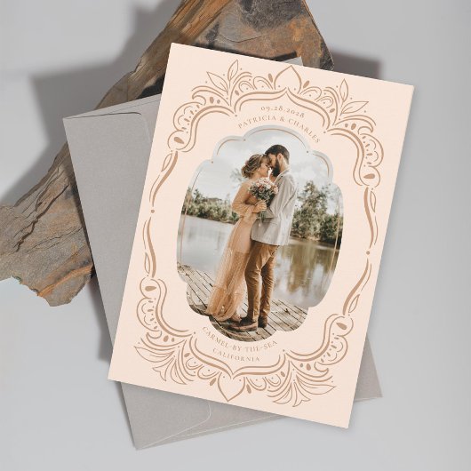 Verziertes Foto-Rahmenpeach Save The Date