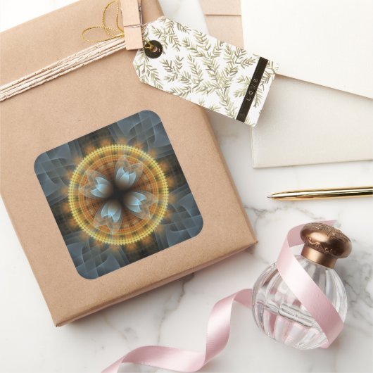 Verziertes Fraktal Mandala Quadratischer Aufkleber (Schenken)