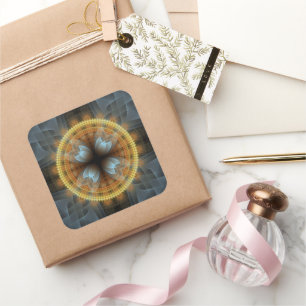 Verziertes Fraktal Mandala Quadratischer Aufkleber