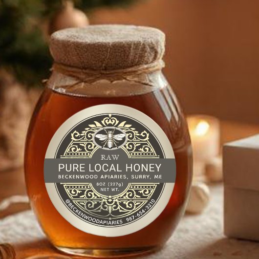 Verziertes französisches Honiglabel mit Heraldisch Runder Aufkleber