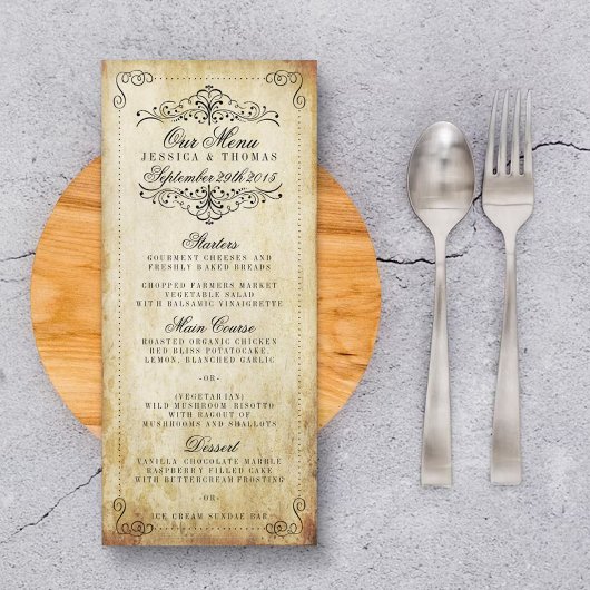 Verziertes Geblüht Vintage Wedding Menu Werbekarte