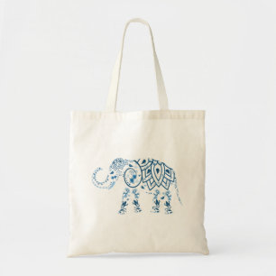 Verziertes gemustertes blaues Elefant Tragetasche