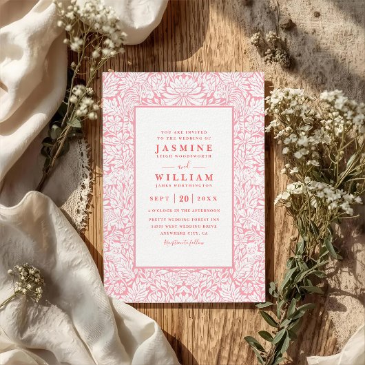 Verziertes geprägtes Wildblumen-elegantes QR-Code- Einladung