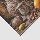 Verziertes Geschirr und Obst - Decoupage - Seidenpapier (Detail)