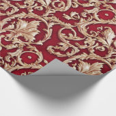Verziertes Gold Barock Floral Damask Rotes Velvet Geschenkpapier (Ecke)
