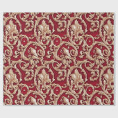 Verziertes Gold Barock Floral Damask Rotes Velvet Geschenkpapier (Flach)