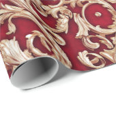 Verziertes Gold Barock Floral Damask Rotes Velvet Geschenkpapier (Rolleneckpunkt)
