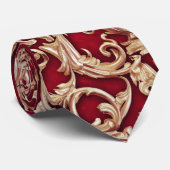 Verziertes Gold Barock Floral Damask Rotes Velvet Krawatte (Gerollt)