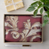 Verziertes Gold Barock Floral Damask Rotes Velvet Seidenpapier (Geschenk)