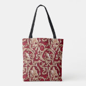 Verziertes Gold Barock Floral Damask Rotes Velvet Tasche (Rückseite)