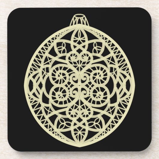 Verziertes Gold Bauble auf schwarz Getränkeuntersetzer (Vorderseite)