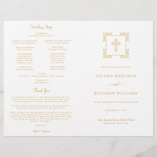 Verziertes Gold Cross Katholic Wedding Mass Progra (Vorderseite)