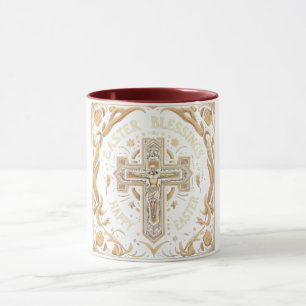 Verziertes Gold Cross Ostersegen Männer Tasse