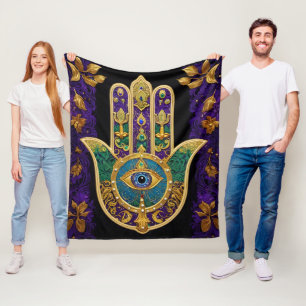 Verziertes Gold Drittes Auge Hamsa Fleecedecke