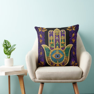 Verziertes Gold Drittes Auge Hamsa Kissen